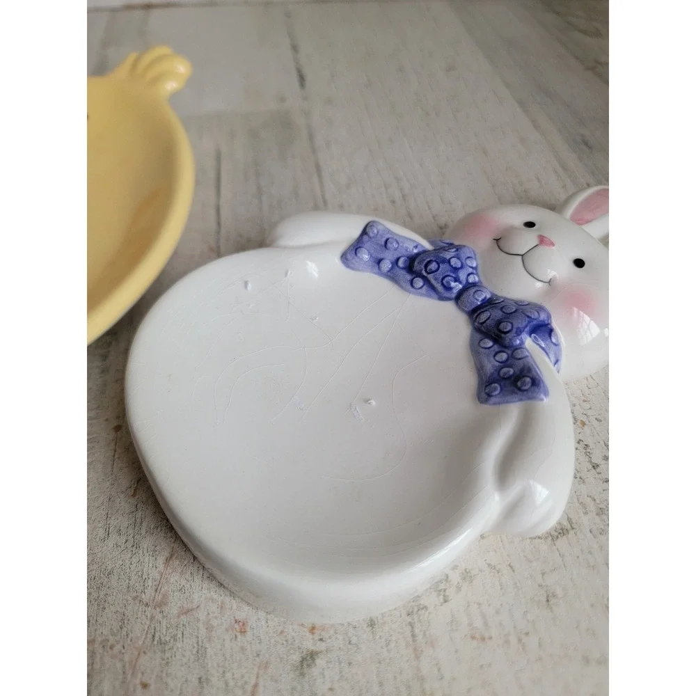 Easter soap dish rabbit chick ceramic unique Easter‎ spring bathroom decor set